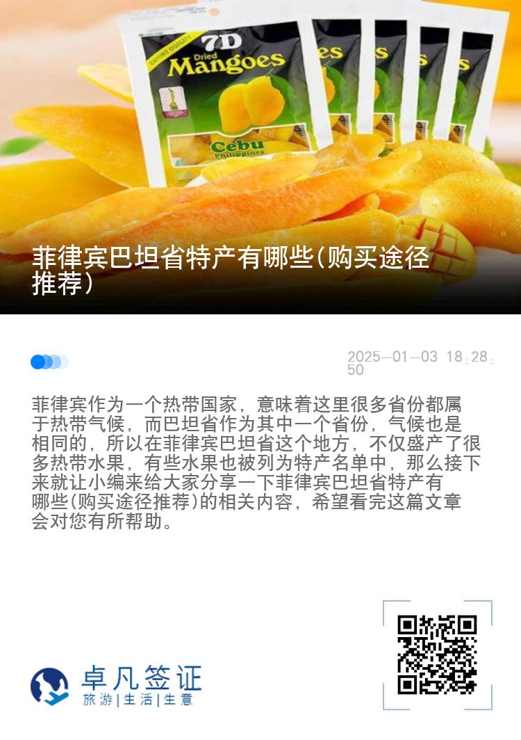 菲律宾巴坦省特产有哪些(购买途径推荐)